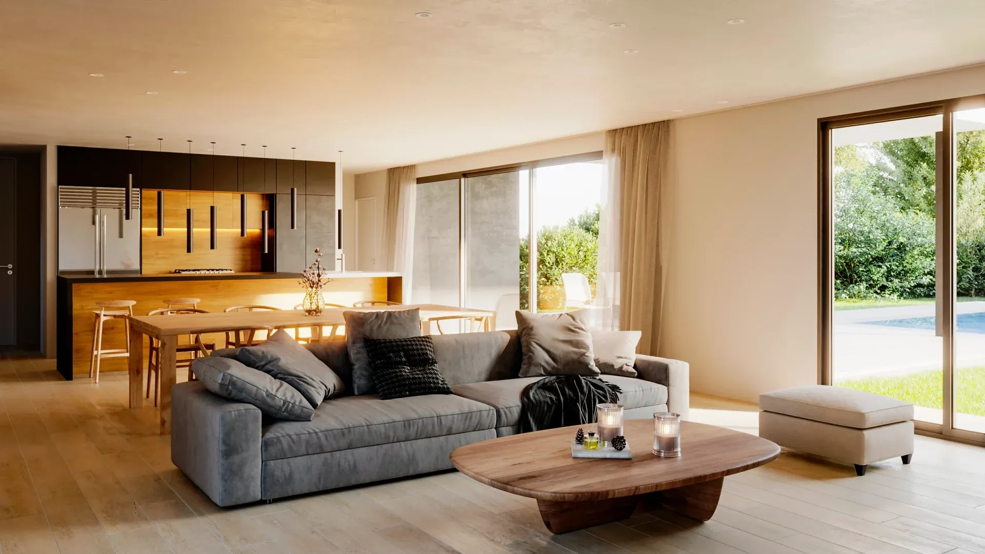 RBQ 267, render interior living comedor